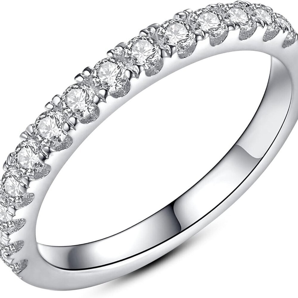Moissanite Wedding Band Silver 7 Stackable Eternity Engagement Ring